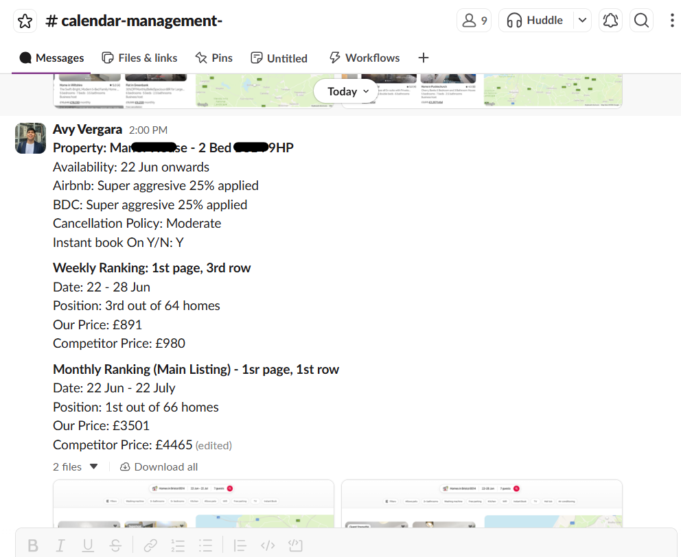 Slack update on calendar management and ranking