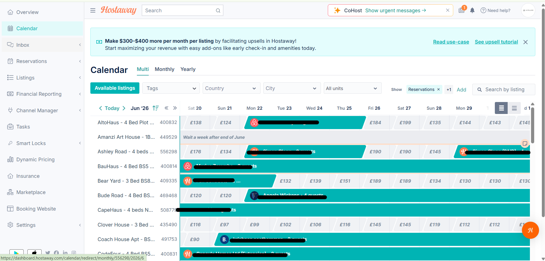 Hostaway calendar view