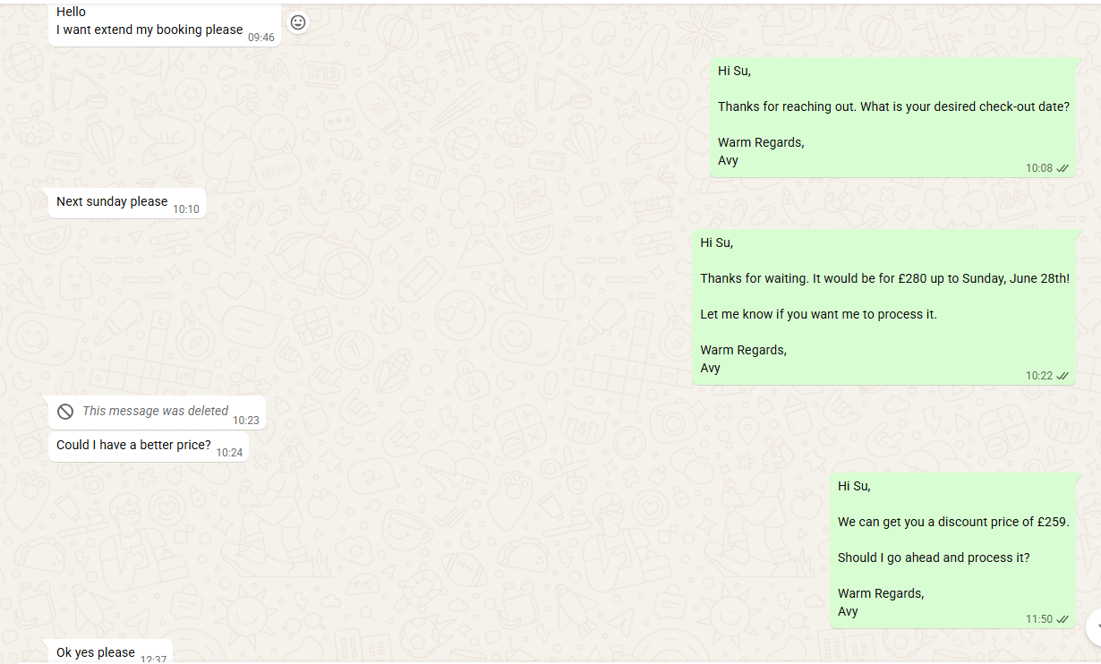 Booking extension conversation start