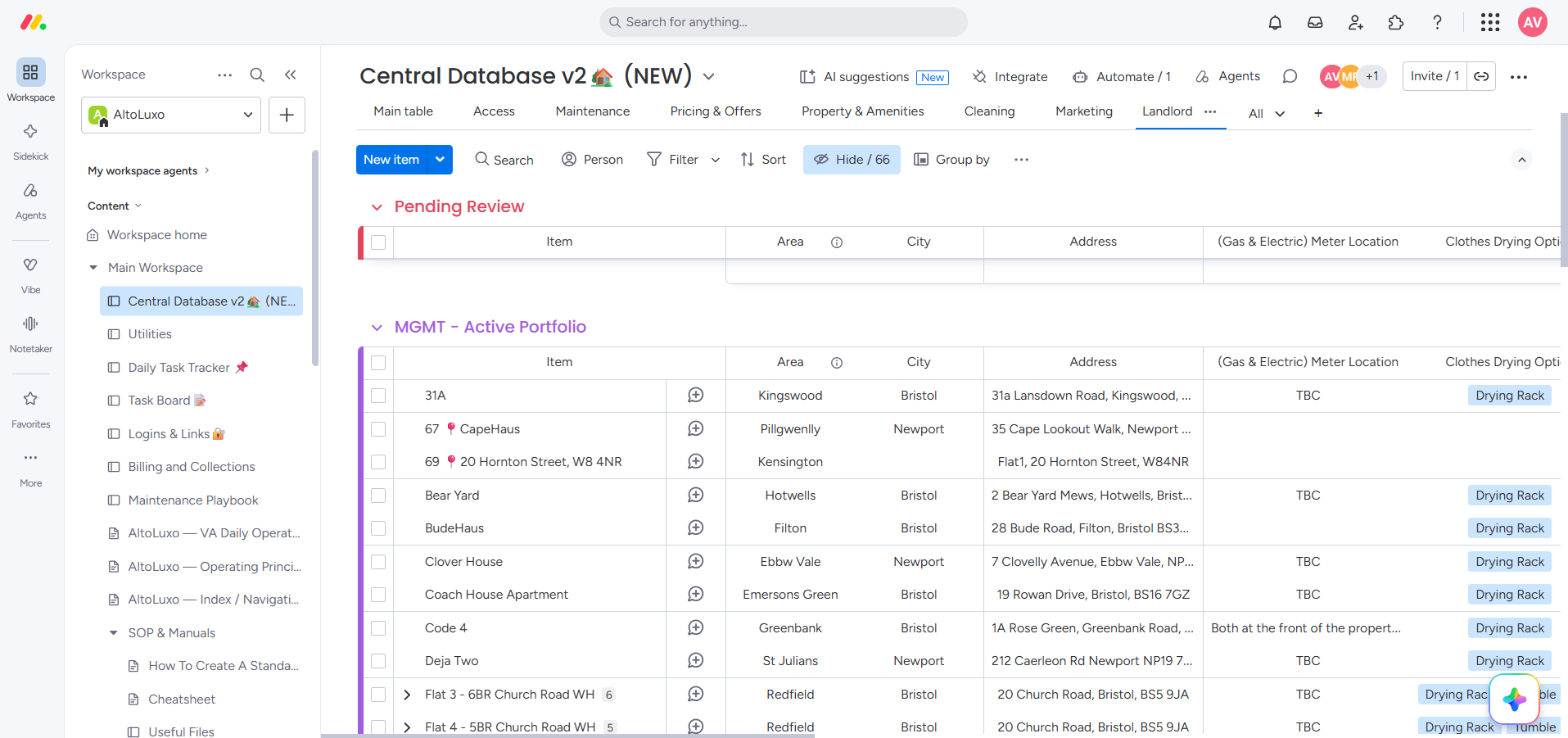 Monday.com central property database