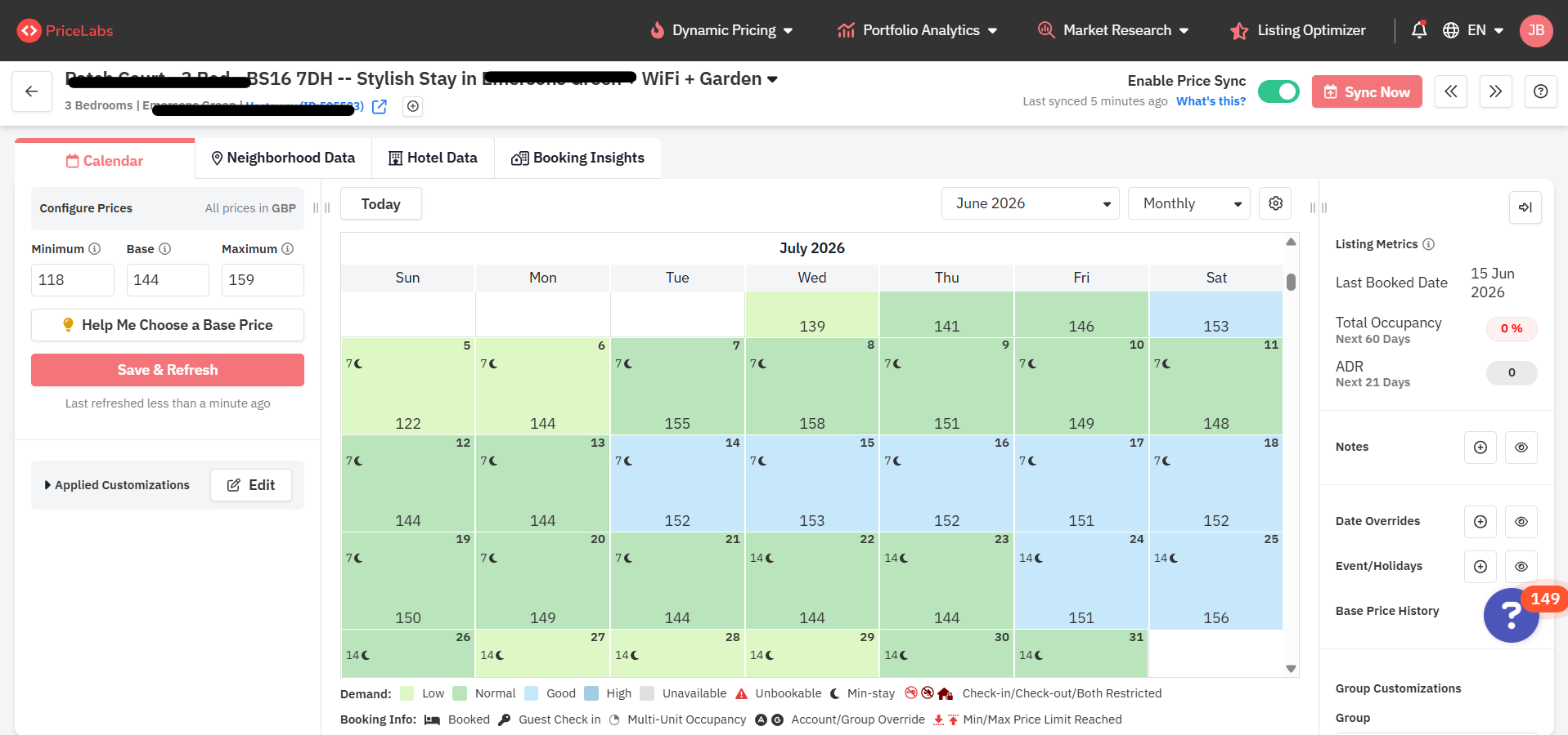 PriceLabs dynamic pricing calendar